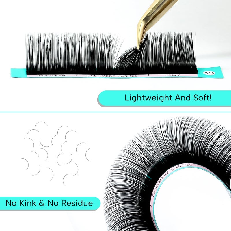 VAVALASH Cashmere Lashes - Premium Volume Eyelash Extensions 8-20MM Individual Silk Lashes, Soft Super Matte Black, Professional Extension Tray Supplies (0.05-CC-8-15MM) - Image 5