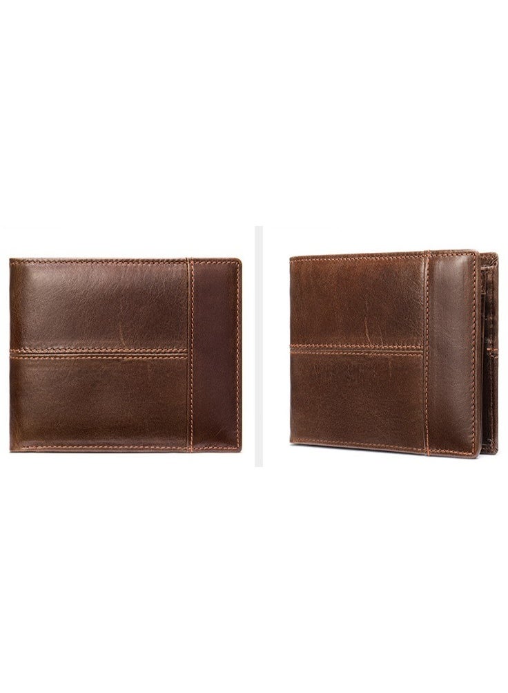 Men's RFID Blocking Vintage Top Layer Cowhide Wallet - Portable Slim Bi-fold Design with 14 Card Slots, Anti-theft Lining, Large Capacity & Gift Ready, Oil Curry  - Image 5