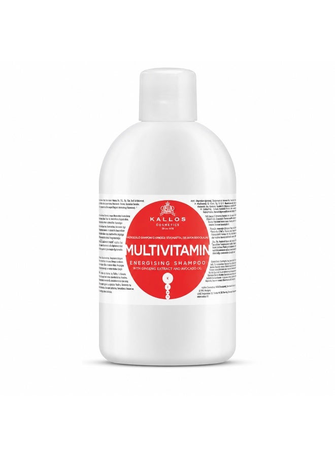 Kallos Multivitamin Energising Shampoo with Ginseng Extract & Avocado Oil, Revitalizing and Nourishing Hair Care Formula, Professional Shampoo for All Hair Types, 1000ml - Image 1
