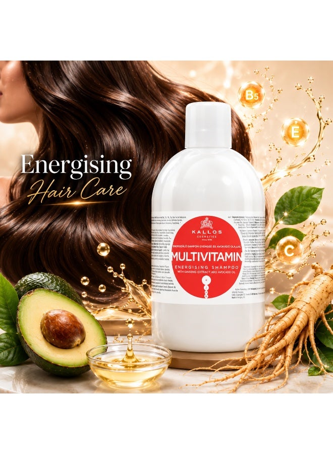 Kallos Multivitamin Energising Shampoo with Ginseng Extract & Avocado Oil, Revitalizing and Nourishing Hair Care Formula, Professional Shampoo for All Hair Types, 1000ml - Image 2