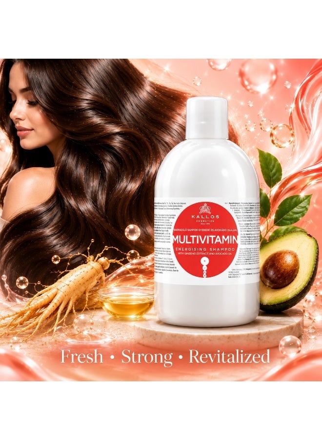 Kallos Multivitamin Energising Shampoo with Ginseng Extract & Avocado Oil, Revitalizing and Nourishing Hair Care Formula, Professional Shampoo for All Hair Types, 1000ml - Image 4