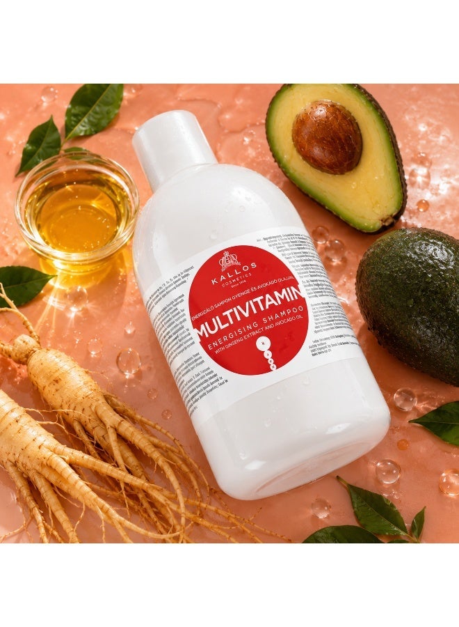 Kallos Multivitamin Energising Shampoo with Ginseng Extract & Avocado Oil, Revitalizing and Nourishing Hair Care Formula, Professional Shampoo for All Hair Types, 1000ml - Image 3