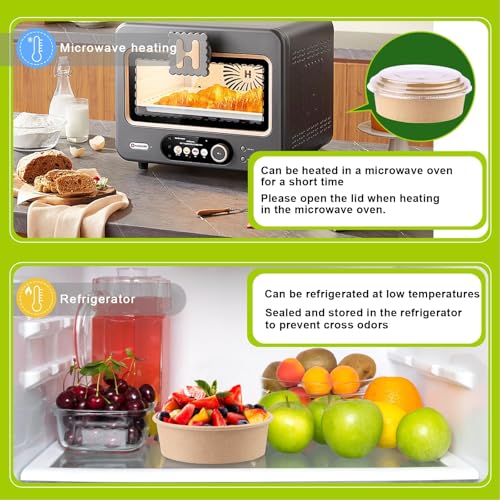 Fniiva 50 ​pack 17 oz Round Disposable Kraft Paper Bowls, Disposable Food Containers with Lids for Diet Salad, Ice Cream, Yogurt, Party Food for Parties Events - Image 4