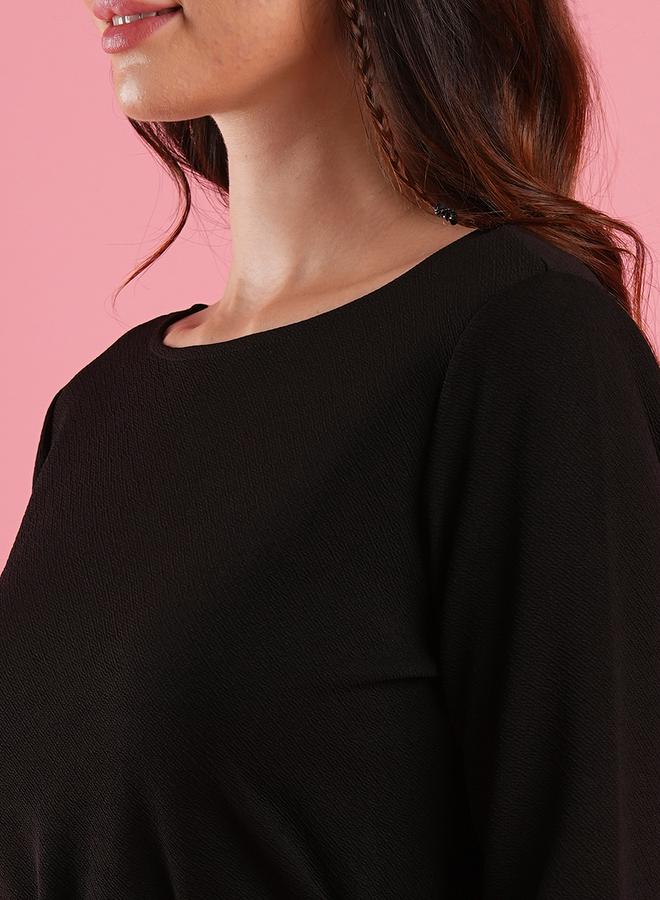 globus Solid Boat Neck Belted Top and Flared Pants Co-Ords - Image 4