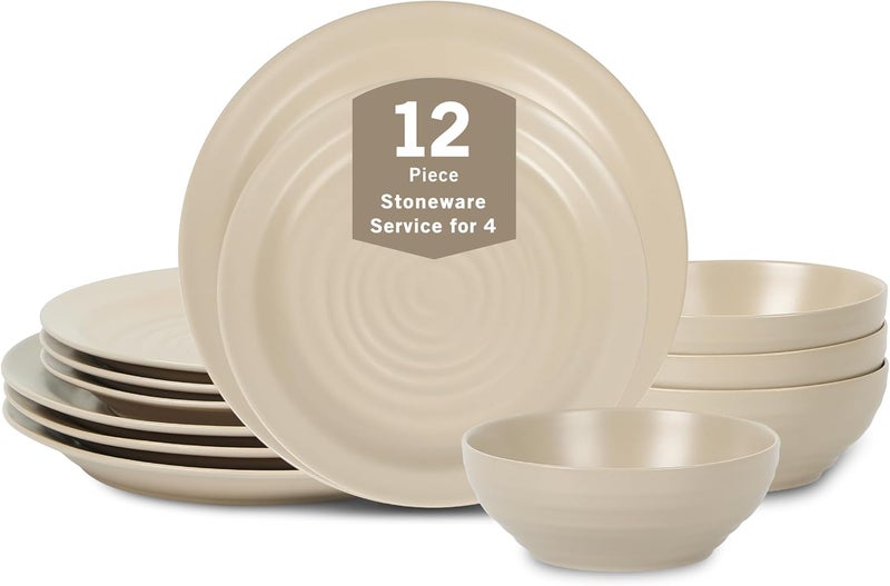 Stone Lain Orbit 12Piece Dinnerware Set Stoneware Beige - Image 1