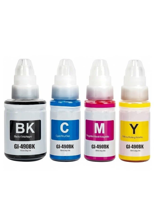 A Plus 4-Pack GI-490 Premium Ink Refill Set for Canon PIXMA G-Series – 135ml Pigment Black & 70ml Dye C/M/Y – High-Yield, Eco-Friendly - Image 1