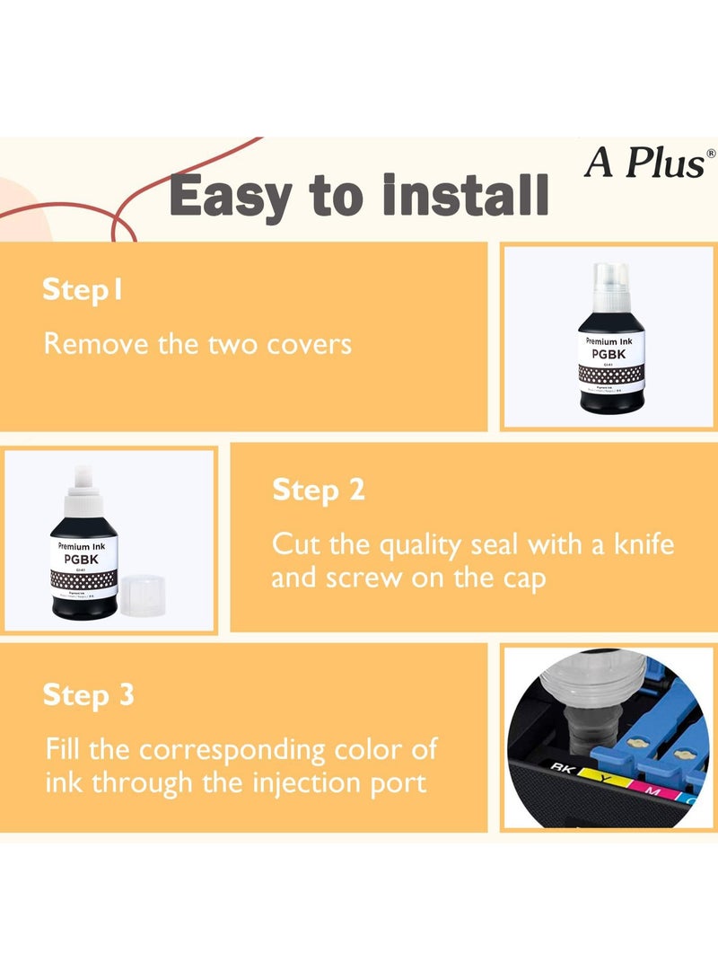 A Plus 4-Pack GI-490 Premium Ink Refill Set for Canon PIXMA G-Series – 135ml Pigment Black & 70ml Dye C/M/Y – High-Yield, Eco-Friendly - Image 4