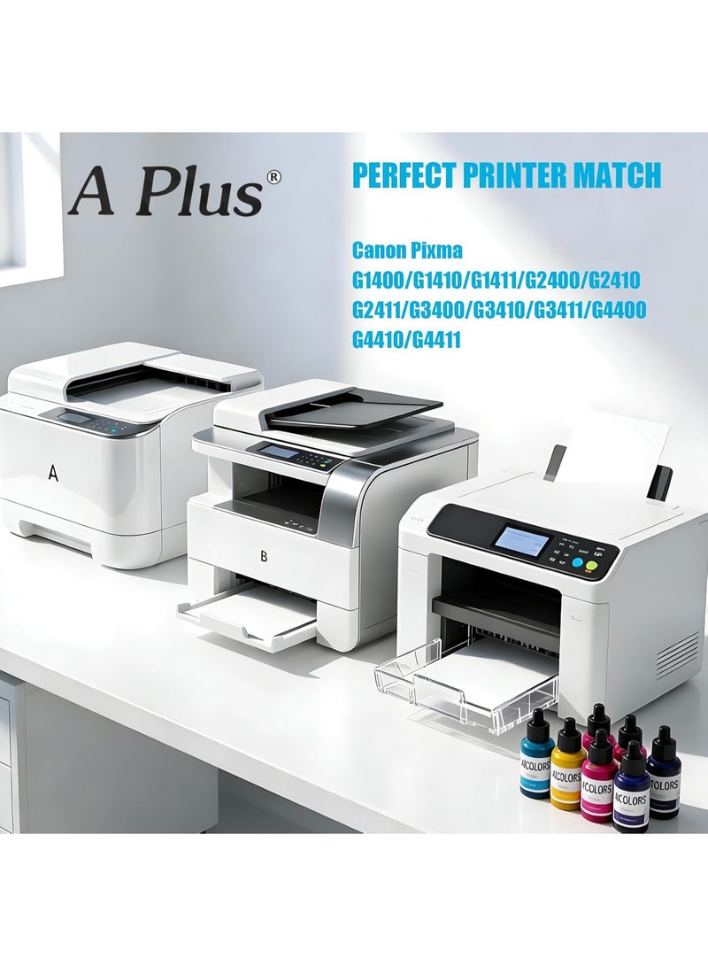 A Plus 4-Pack GI-490 Premium Ink Refill Set for Canon PIXMA G-Series – 135ml Pigment Black & 70ml Dye C/M/Y – High-Yield, Eco-Friendly - Image 3