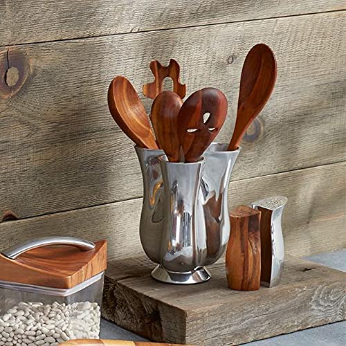 nambe Tulip Tool Jug with 5 Piece Kitchen Tool Set | Utensil Holder for Countertop with Assorted Kitchen Utensils | Made from Nambe Alloy and Acacia Wood - Image 4