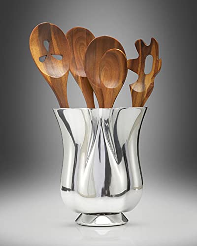 nambe Tulip Tool Jug with 5 Piece Kitchen Tool Set | Utensil Holder for Countertop with Assorted Kitchen Utensils | Made from Nambe Alloy and Acacia Wood - Image 5
