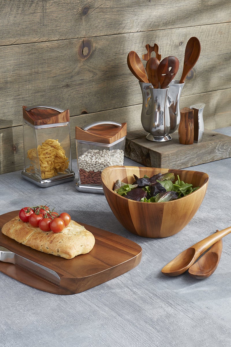 nambe Tulip Tool Jug with 5 Piece Kitchen Tool Set | Utensil Holder for Countertop with Assorted Kitchen Utensils | Made from Nambe Alloy and Acacia Wood - Image 2