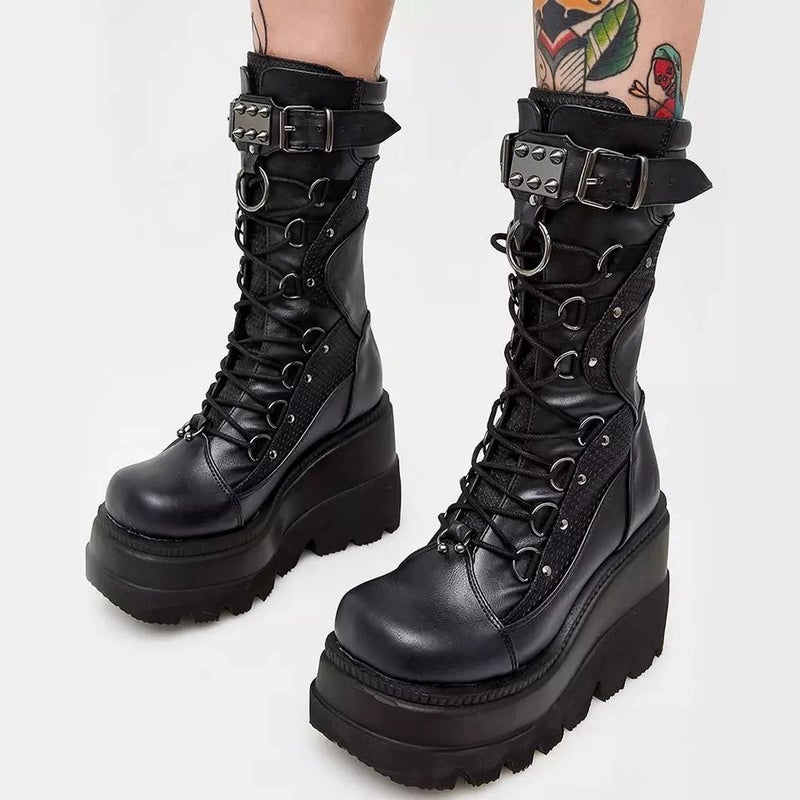 Wedge Martin Boots Women''s 2022 New and Large Size Punk Style Handsome Thick Bottom Medium Boots Women - Image 1