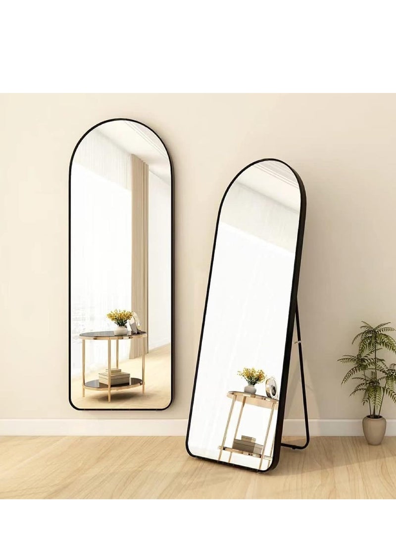 Y&D Full Length Mirror 23.6" x 65"/17.7" x 61" Arched Aluminum alloy Large Standing Dressing Mirror Hanging Leaning Against Wall Mounted Mirror with Stand for Bedroom Locker Room Living Room (Black)  - Image 2