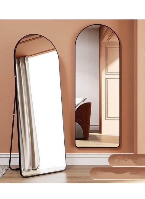Full Length Mirror 23.6" x 65"/17.7" x 61" Arched Aluminum alloy Large Standing Dressing Mirror Hanging Leaning Against Wall Mounted Mirror with Stand for Bedroom Locker Room Living Room (Black)