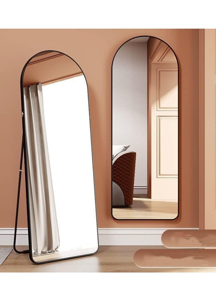 Y&D Full Length Mirror 23.6" x 65"/17.7" x 61" Arched Aluminum alloy Large Standing Dressing Mirror Hanging Leaning Against Wall Mounted Mirror with Stand for Bedroom Locker Room Living Room (Black)  - Image 1
