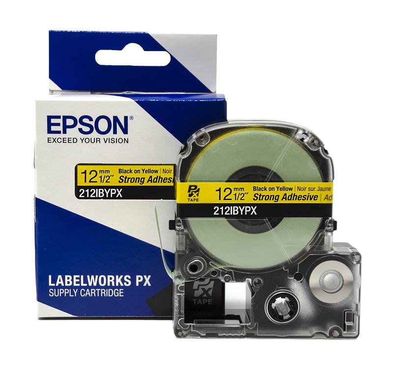LABELWORKS Epson 212IBYPX Genuine PET (Polyester) Tape Cartridge - Black on Yellow Label Maker Tape, Strong Adhesive - 1/2" (12MM) Wide, 30' - Image 3
