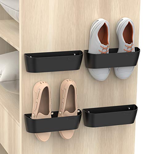 Yocice Wall Mounted Shoes Rack 4Pack with Sticky Hanging Strips, Plastic Shoes Holder Storage Organizer,Door Shoe Hangers (SM03-Black-4) - Image 1