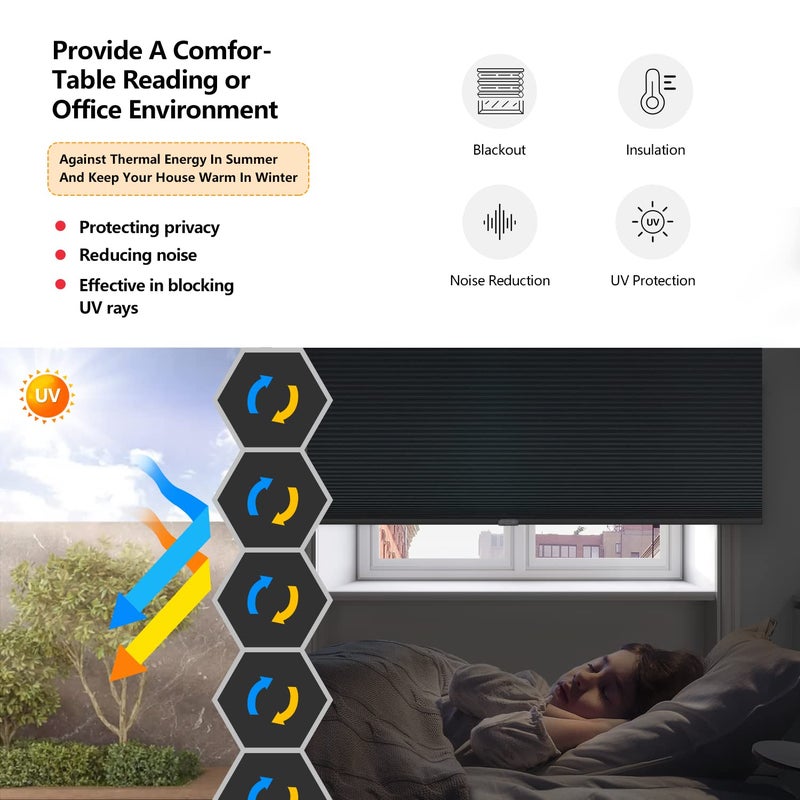 LazBlinds Cordless Cellular Shades, Blackout Privacy Honeycomb Shades for Home, Thermal Insulation Noise Reduction Blinds for Windows, 21'' W x 48'' H, Taupe - Image 3