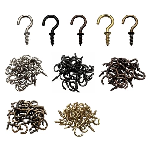 IDEALSV 160 Pcs Small Screw Hooks, 5/8 Inch Metal Twist in Hook, Christmas Lights Patio Hanging Jewelry Hooks 5 Colors (Gold,Bronze,Black,Antique Copper,Silver) - Image 1