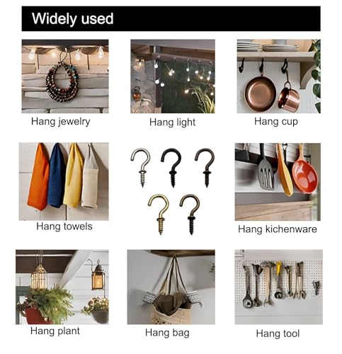 IDEALSV 160 Pcs Small Screw Hooks, 5/8 Inch Metal Twist in Hook, Christmas Lights Patio Hanging Jewelry Hooks 5 Colors (Gold,Bronze,Black,Antique Copper,Silver) - Image 3