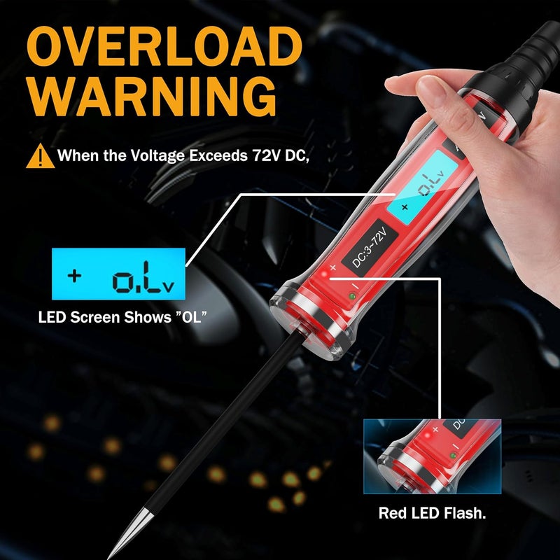 AWBLIN 3-72V DC Automotive Circuit Tester with LCD Display and LED Indicator - Image 5