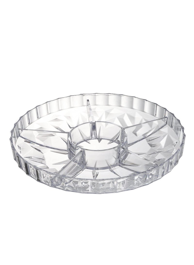 Arabest صينية الوجبات الخفيفة، صينية المقبلات مقاس 12 بوصة، 6 أقسام دائرية بلاستيكية لتخزين الطعام مع غطاء للفواكه المجففة والمكسرات والحلوى والبسكويت الحلو والفواكه - Image 5