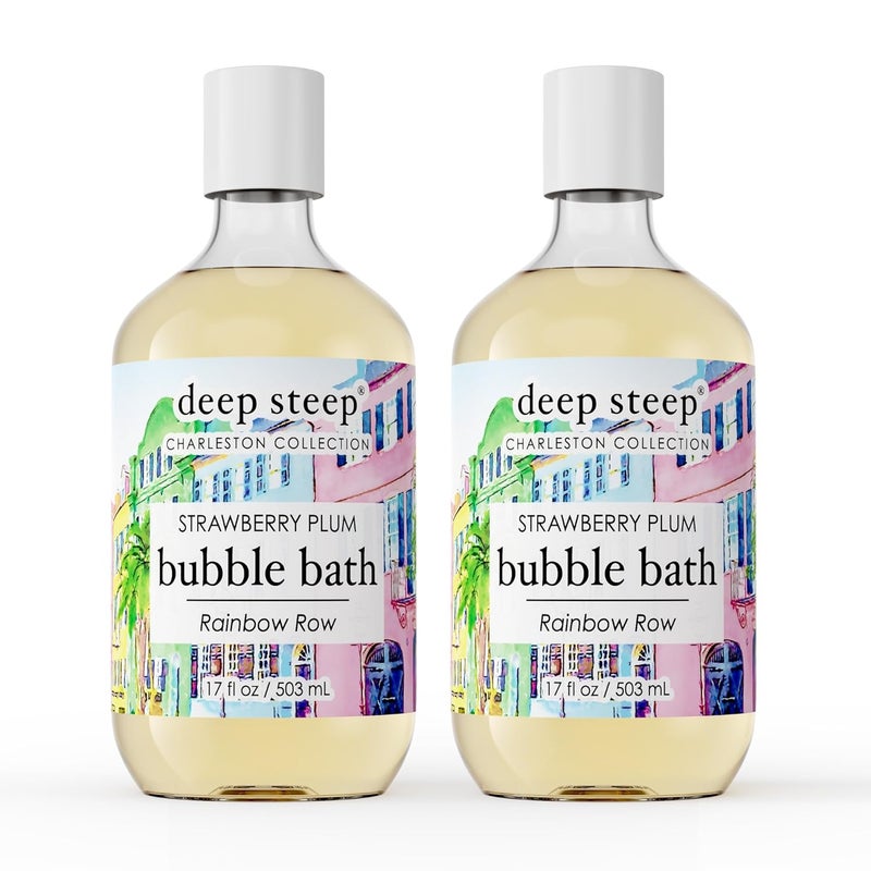Deep Steep Bubble Bath, Strawberry Plum 17 oz (Pack of 2) – Hypoallergenic, Clinically Tested Soothing Soak with Shea Butter & Argan Oil – Sulfate-Free - Image 1