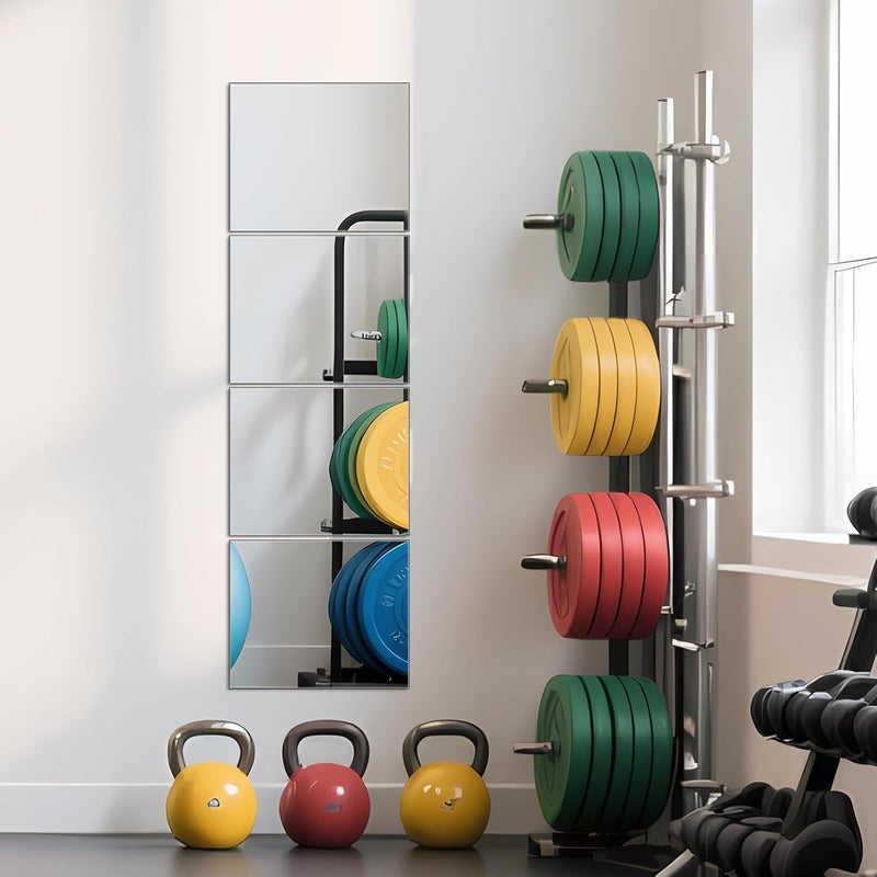 Ruomeng بلاط مرايا حائطية طول كامل من Ruomeng - مقاس 12 بوصة × 10 بوصة × 4 قطع، بلاط مرايا طول كامل بدون إطار، مرايا مثبتة على الحائط لصالة الألعاب الرياضية المنزلية، طاولة الزينة، غرفة النوم، غرفة المعيشة - Image 1