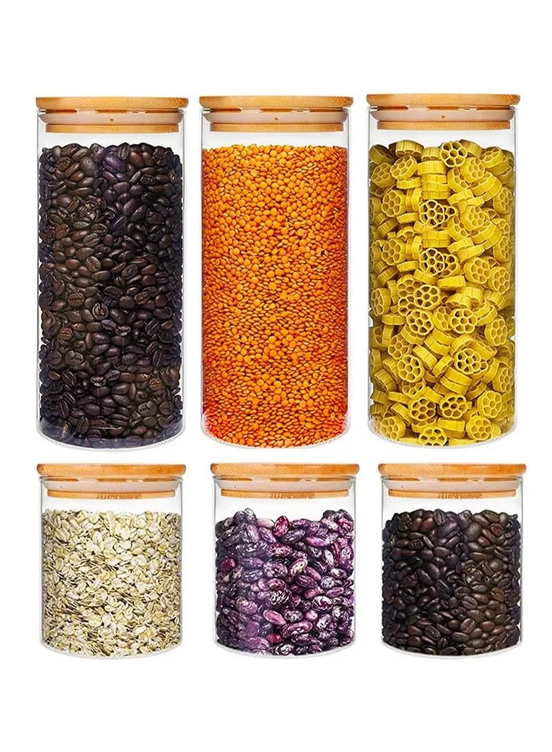 ايسيباي برطمانات تخزين زجاجية من 6 قطع بأغطية محكمة الغلق من الخيزران، برطمانات تخزين الطعام، برطمانات البسكويت، برطمانات تخزين المطبخ الزجاجية، 3 برطمانات كبيرة 1300 مل، 3 برطمانات صغيرة 600 مل - Image 1