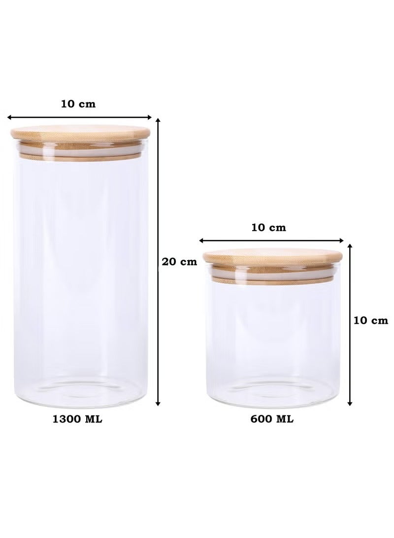 ايسيباي برطمانات تخزين زجاجية من 6 قطع بأغطية محكمة الغلق من الخيزران، برطمانات تخزين الطعام، برطمانات البسكويت، برطمانات تخزين المطبخ الزجاجية، 3 برطمانات كبيرة 1300 مل، 3 برطمانات صغيرة 600 مل - Image 2