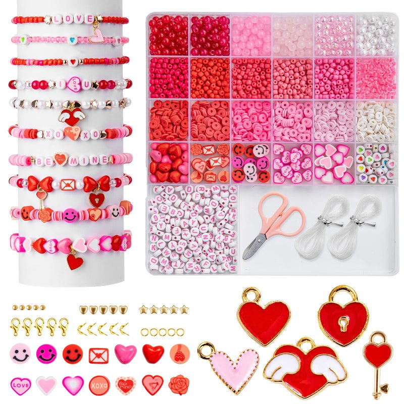 Goldwise Valentineâ€™s Day Beads Kit for Bracelet Making, Love Theme Jewelry Making Supplies with Letter Beads, Heart Charms, Clay Beads & Findings, DIY Gift Set for Couples & Friends - Image 1