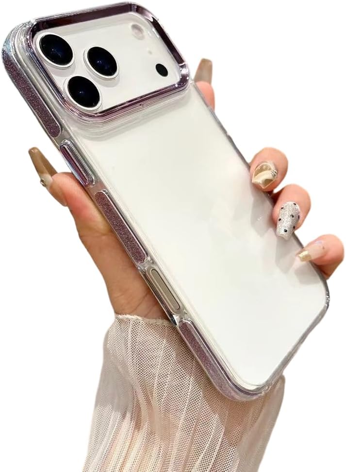 Glitter Bling Anti-Slip Frame Crystal Clear Compatible with iPhone Case (iPhone 16,Purple) - Image 1