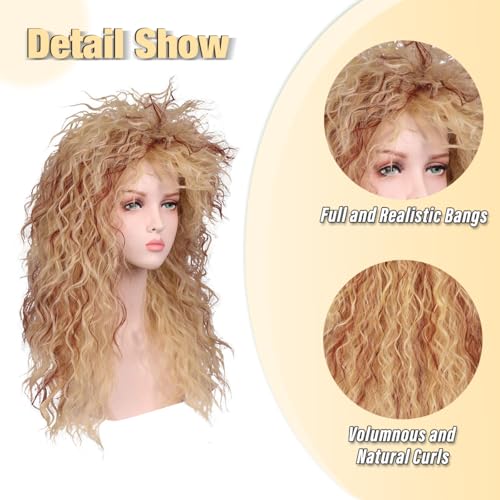 FantaLook Women Long Curly 80s Blonde with Reddish Brown Cosplay Wig - Image 2