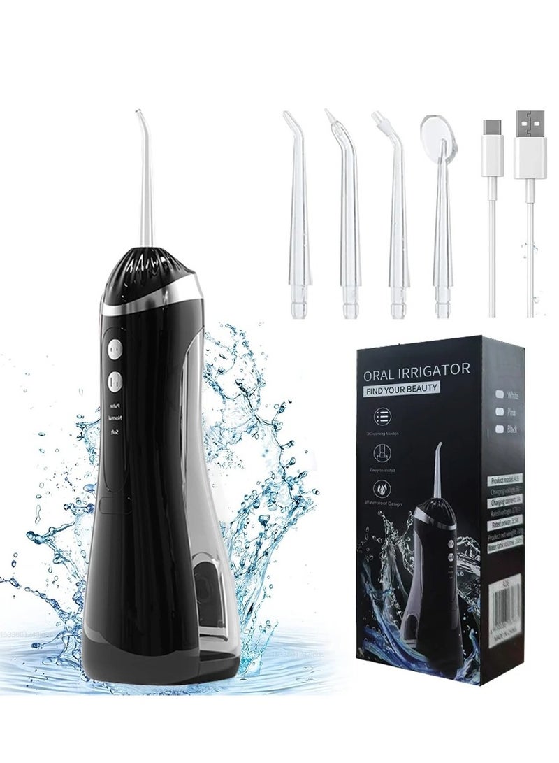 DIGI CORE Water Dental Flosser Portable Oral Irrigator, 200ML Cordless Rechargeable Teeth Cleaner With 3 Cleaning Modes & 4 Replaceable Nozzles, Waterproof Design, Easy Installation, High-Pressure Jet for Effective Teeth & Gum Cleaning Black - Image 1