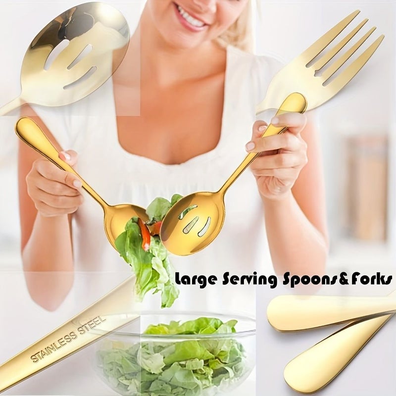 5pcs Silvery Stainless Steel Service Tableware Set Spoon Fork Slotted Spoon Shovel Buffet Dishwasher Safe - Image 4