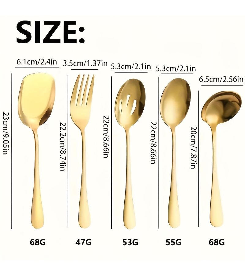 5pcs Silvery Stainless Steel Service Tableware Set Spoon Fork Slotted Spoon Shovel Buffet Dishwasher Safe - Image 3