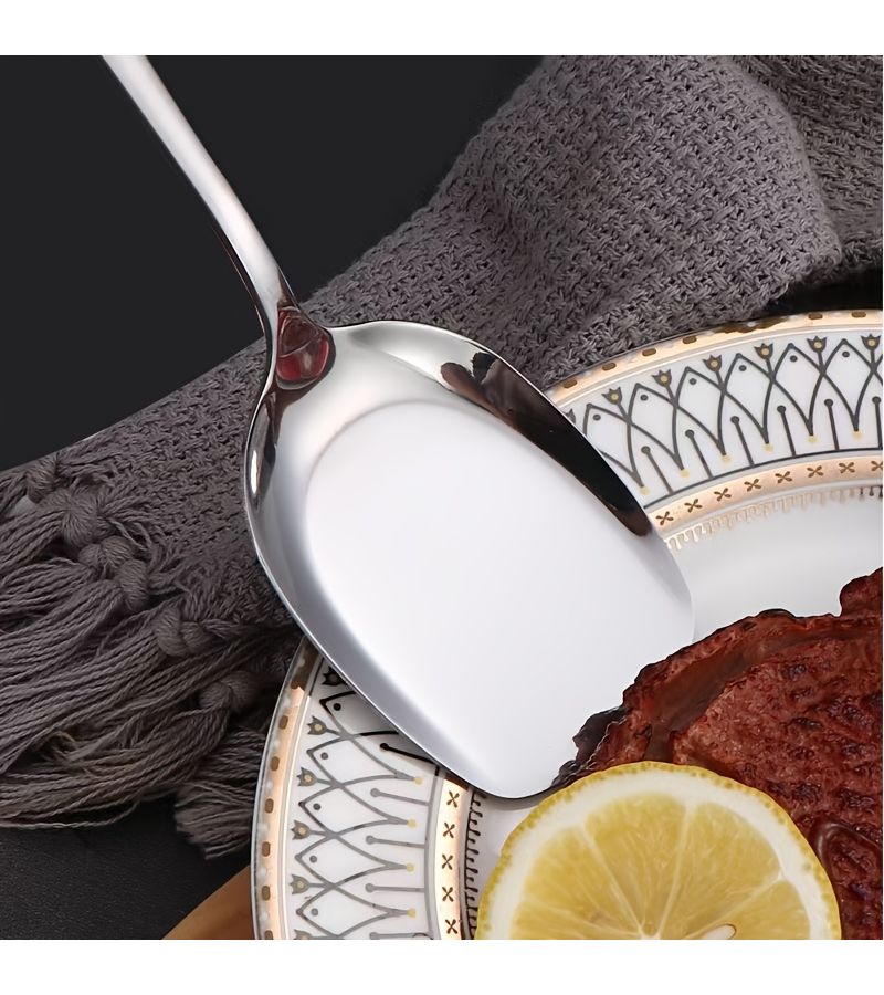 5pcs Silvery Stainless Steel Service Tableware Set Spoon Fork Slotted Spoon Shovel Buffet Dishwasher Safe - Image 5