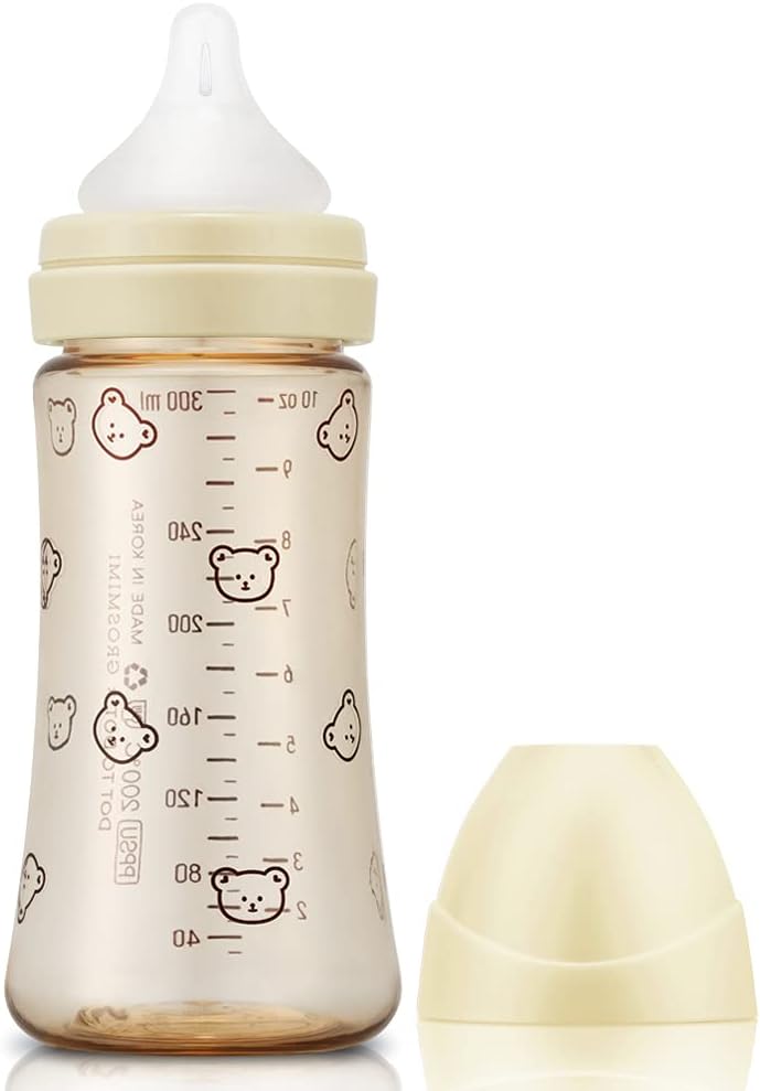 Grosmimi PPSU Baby Bottle, BPA Free (10oz Bear_Pure Gold) - Image 1