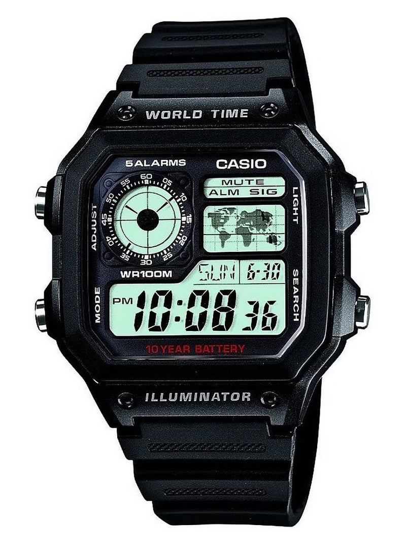 Casio AE-1200WH World Time Digital Watch – 10-Year Battery, 100M Water Resistance, Illuminator - Image 1