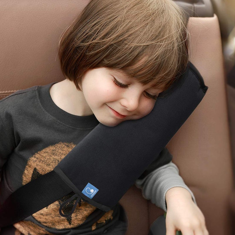 COOLBEBE Seat Belt Pillow for Kids, Extra Soft Toddler Travel Pillow for Car Seat, Universal Carseat Strap Cushion Pads for Childs Baby People Adults, Black - Image 1