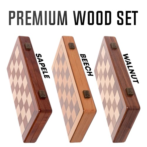 Chess Armory Wooden Chess Set 15 Inch - Premium Walnut Wood Handcrafted Game Board for Adults and Kids with Extra Queen Pieces and Storage Box - Ideal for Home and Travel - Non-Magnetic - Image 3
