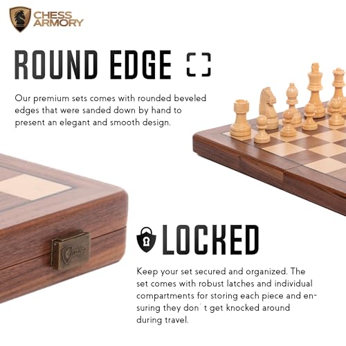 Chess Armory Wooden Chess Set 15 Inch - Premium Walnut Wood Handcrafted Game Board for Adults and Kids with Extra Queen Pieces and Storage Box - Ideal for Home and Travel - Non-Magnetic - Image 5