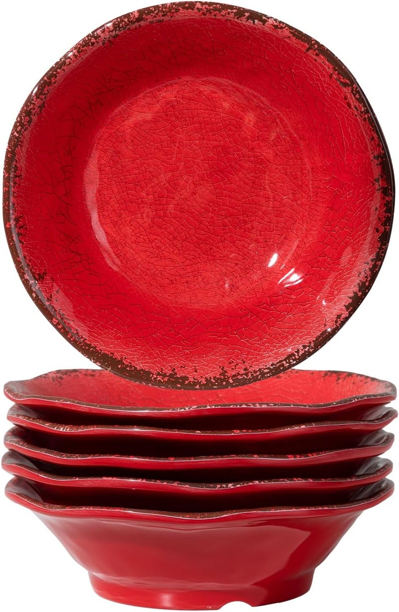 LEHAHA Melamine Cereal Bowls Sets Set of 6 7 Farmhouse Melamine Small Bowls for Salad Pasta Snack Dessert Soup Dipping or Ice Cream Dishwasher Safe Red - Image 1