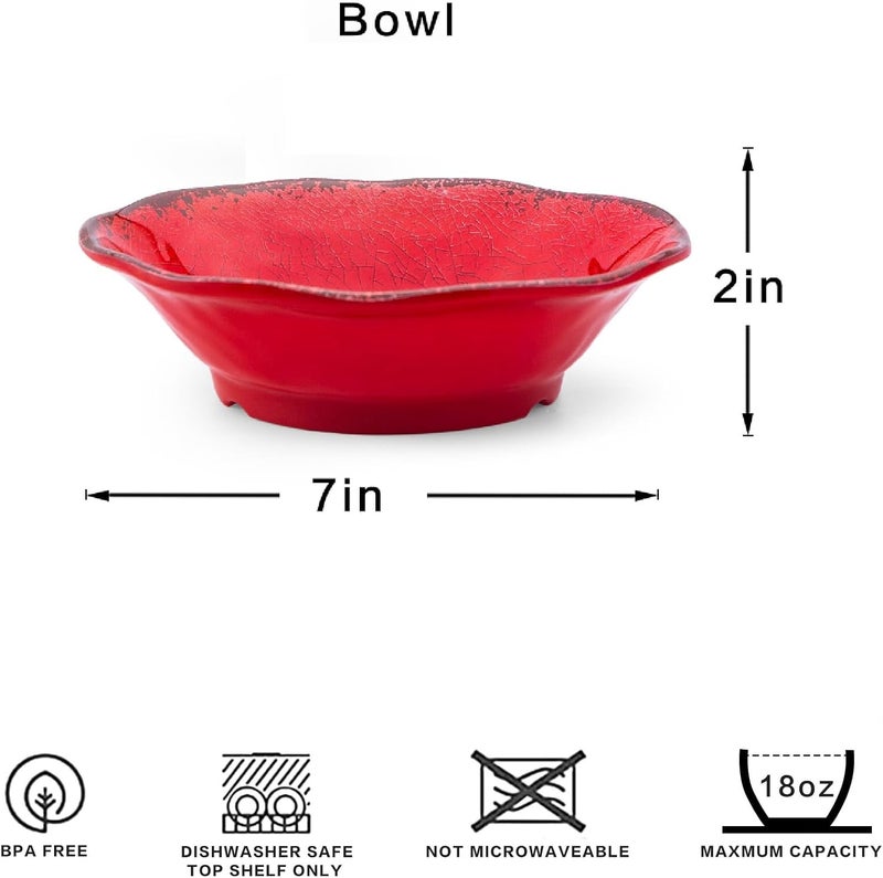 LEHAHA Melamine Cereal Bowls Sets Set of 6 7 Farmhouse Melamine Small Bowls for Salad Pasta Snack Dessert Soup Dipping or Ice Cream Dishwasher Safe Red - Image 3