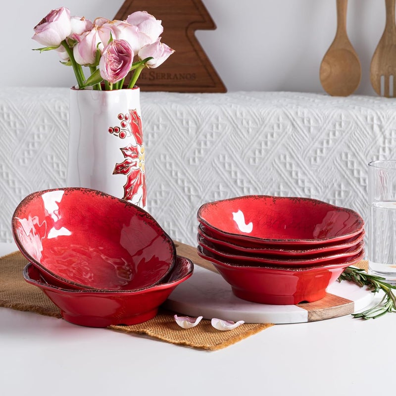 LEHAHA Melamine Cereal Bowls Sets Set of 6 7 Farmhouse Melamine Small Bowls for Salad Pasta Snack Dessert Soup Dipping or Ice Cream Dishwasher Safe Red - Image 2