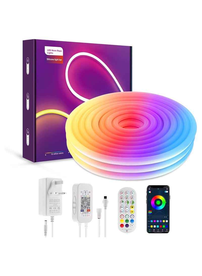 3M Bluetooth LED Neon Rope Lights,Flexible Waterproof Rope Light with App&Remote Control,RGBIC Neon LED Strips Light with Music Sync for Party,Cafe,Bar,Ceiling,Game Room,DIY Indoor Home Decor - Image 1