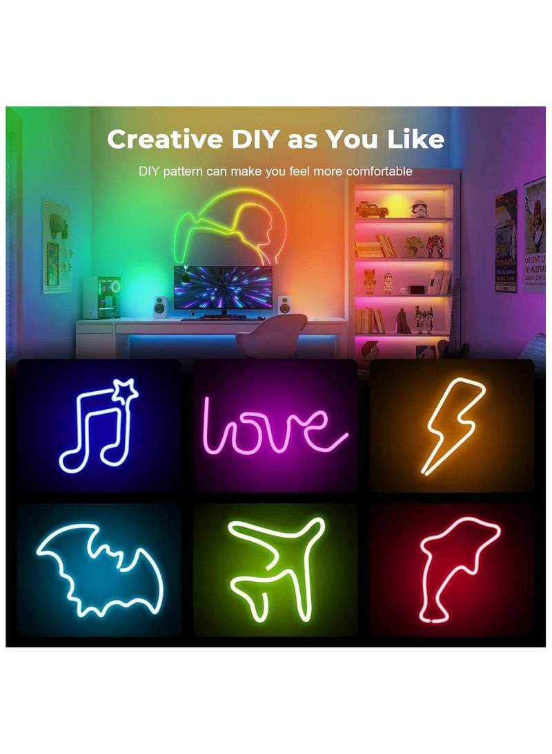 3M Bluetooth LED Neon Rope Lights,Flexible Waterproof Rope Light with App&Remote Control,RGBIC Neon LED Strips Light with Music Sync for Party,Cafe,Bar,Ceiling,Game Room,DIY Indoor Home Decor - Image 3