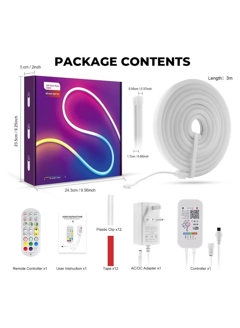 3M Bluetooth LED Neon Rope Lights,Flexible Waterproof Rope Light with App&Remote Control,RGBIC Neon LED Strips Light with Music Sync for Party,Cafe,Bar,Ceiling,Game Room,DIY Indoor Home Decor - Image 4