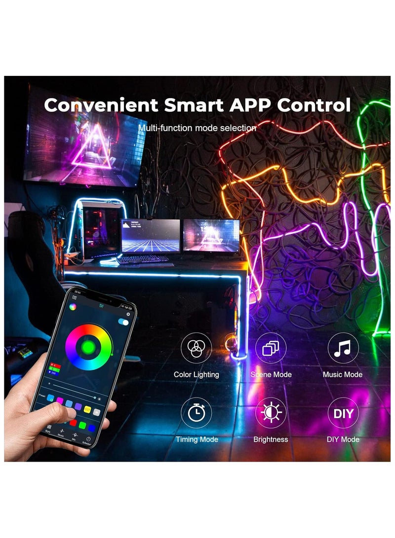 3M Bluetooth LED Neon Rope Lights,Flexible Waterproof Rope Light with App&Remote Control,RGBIC Neon LED Strips Light with Music Sync for Party,Cafe,Bar,Ceiling,Game Room,DIY Indoor Home Decor - Image 5