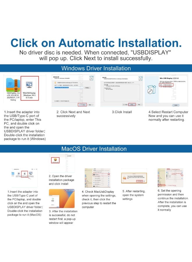 USB 3.0 or USB C to Dual HDMI Splitter Extended Display for Dual Monitor, Azonee USB to 2X HDMI Monitors 1080p@60Hz for Laptop Monitor Desktop TV, Mac OS Windows Android - Image 4